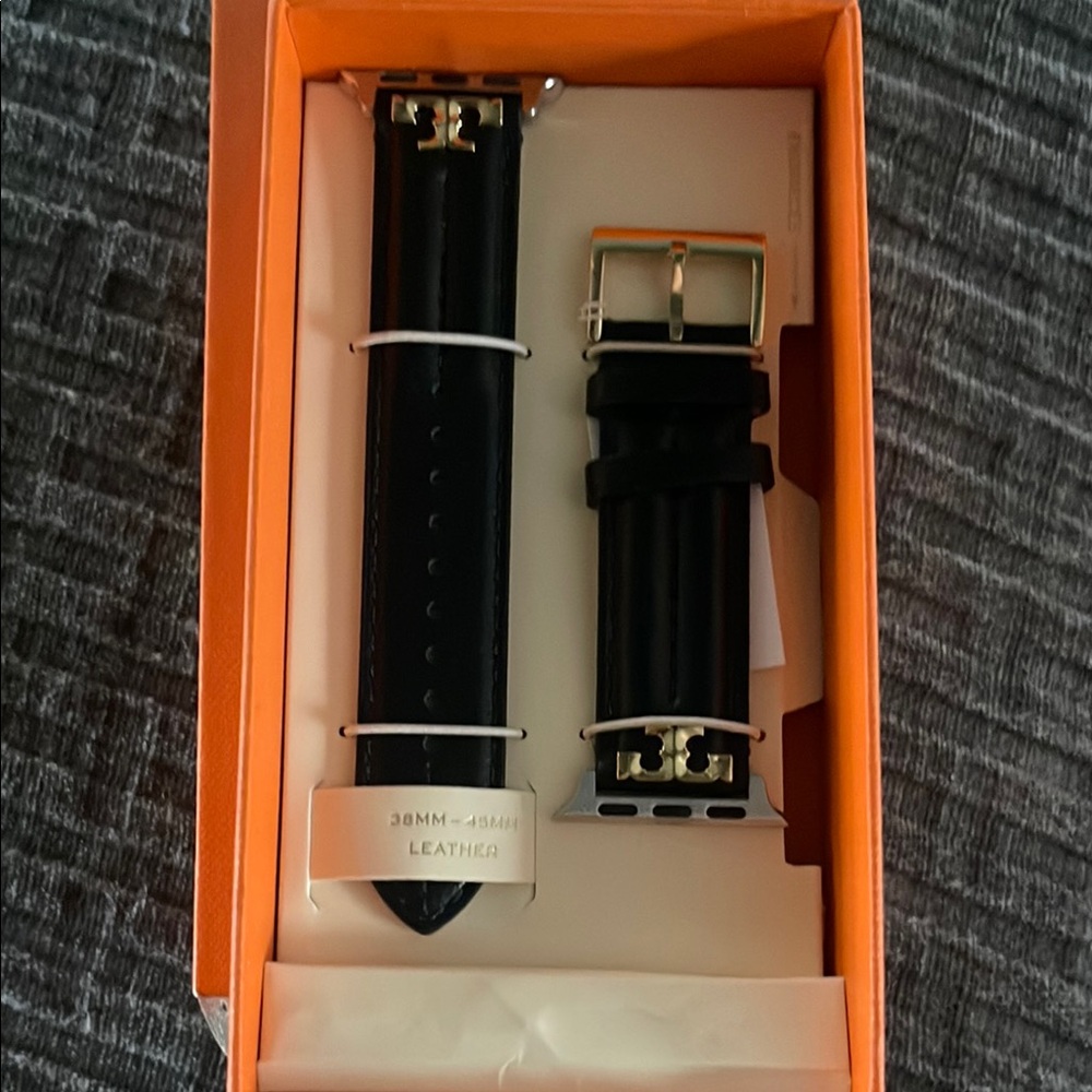 Tory Burch Black Leather Apple Watch Strap